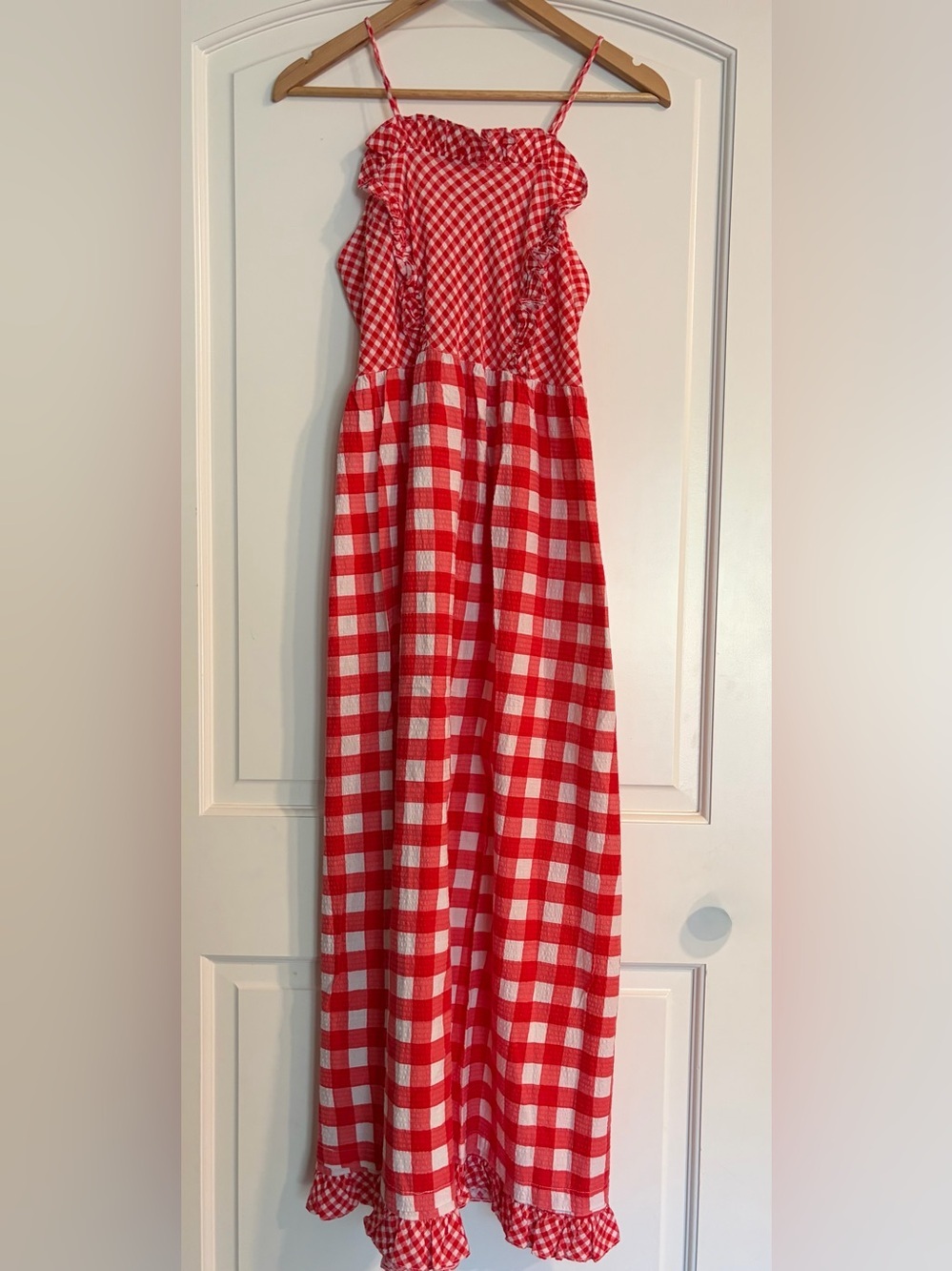 Retro Red and White Gingham Maxi Dress Coquette Feminine Lightweight